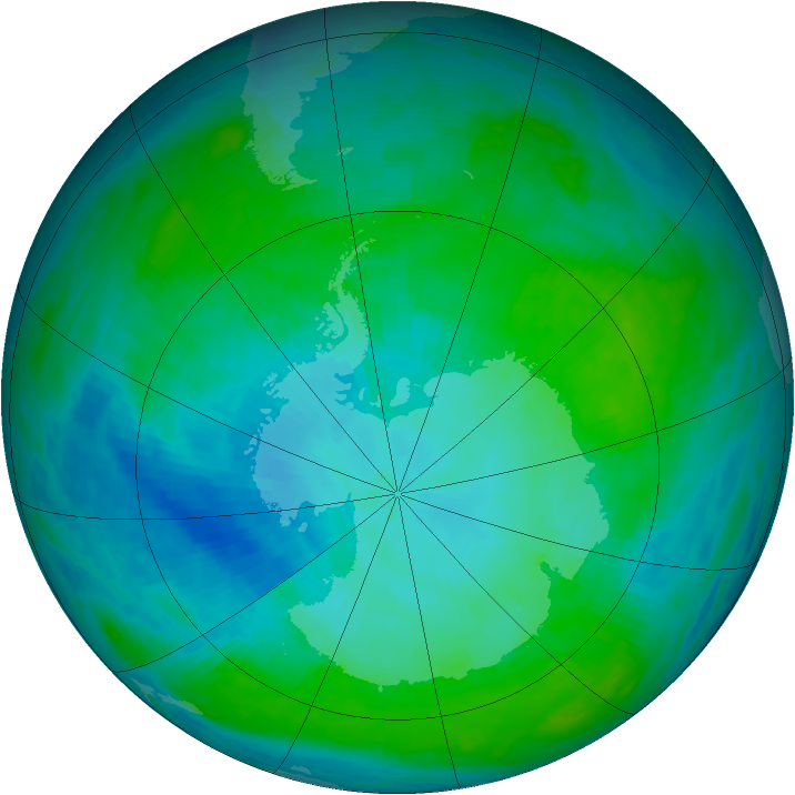 Antarctic ozone map for 30 January 1993